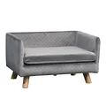 Produktbild: PawHut Hundesofa Hundebett Hundecouch aus Samt mit Rückenlehne, Holzbeine, Kissen, Katzensofa mit weicher Polsterung, für kleine Hunde 64 x 45 x 36 cm Dunkelgrau