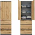 Produktbild: Home Collective Kleiderschrank, Garderobenschrank, Mehrzweckschrank 2-türig mit 3 Einlegeböden & 3 Schubladen | Schrank für Schlafzimmer, Flur o... - Grau/Braun