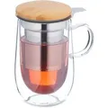 Produktbild: Relaxdays Teeglas Borosilikatglas Transparent mit Sieb und Bambusdeckel 430 ml