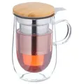 Produktbild: Relaxdays Teeglas mit Sieb und Bambusdeckel Hellbraun,Silber,Transparent