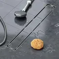 Produktbild: VILSTEIN Duschrinne 160cm, Edelstahl Bodenablauf Komplettset, extra flach, Siphon mit Geruchsstop, Haarsieb - Befliesbar