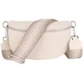Produktbild: MIRROSI Bauchtasche Damen, Echtleder, Made in Italy, Umhängetasche, Brusttasche, (Schultertasche für jeden Anlass (1 Tasche & 2 Gurte), Crossbody Bag, Beige, gemusterten& verstellbaren Schulterriemen beige Mittelgroße Tasche (25x16x7cm)