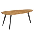 Produktbild: FineBuy Couchtisch Akazie Natur Massivholz oval 110 cm · Wohnzimmertisch mit schwarzen Metallbeinen · Handgefertigter Design Tisch in Nierenform Braun