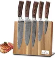 Produktbild: Wakoli EDIB 5-teiliges Küchenmesser Set aus Damaststahl (VG10 Kern) mit magnetischem Messerblock – Office, Koch, Santoku & Fleischmesser – Scharf & ergonomisch – Damastmesser Set mit Pakkaholzgriffen