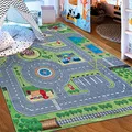 Produktbild: Mazovia Kinderzimmerteppich Antirutsch - Waschbar bis 30 Grad - Spielteppich Straße Stadt Straßenteppich - Kurzflor Kinderteppich für Kinderzimmer - ÖKO-TEX Zertifiziert - Bunt Grün 80 x 150 cm