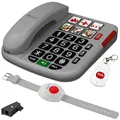 Produktbild: simvalley Communications Desktop-Telefon: Senioren-Notruf-Telefon, Funk-SOS-Taster, SOS-Armband, TAE-Adapter (Rentner-Telefon Festnetz, Schreibtisch-Festnetztelefon)
