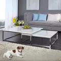 Produktbild: 2er Set Design Couchtisch MENTO weiss hochglanz 75cm Edelstahl