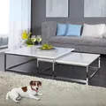 Produktbild: 2er Set Design Couchtisch MENTO weiss hochglanz 75cm Edelstahl