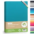 Produktbild: leevitex® Spannbettlaken 90x200cm - 100x200cm | Spannbetttuch Bettlaken | 100% Jersey Baumwolle | Matratzenhöhe bis 25 cm | Öko-Tex | Petrol/Smaragd Blau