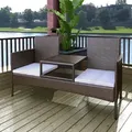 Produktbild: vidaXL Gartensofa 2-Sitzer mit Teetisch Poly Rattan Braun