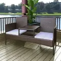 Produktbild: vidaXL Gartensofa 2-Sitzer mit Teetisch Poly Rattan Braun
