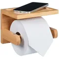 Produktbild: Relaxdays Toilettenpapierhalter mit Ablage, für Handy, Schlüssel, Klopapierhalter Bambus, HBT: 12,5x16,5x12,5 cm, natur