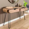 Produktbild: RINGO-Living Massivholz Konsolentisch mit Schubladen, für Wohnzimmer & Schlafzimmer, Hochtisch Büro, Schminktisch schmal, Vintage Industrial, Sideboard Holz Massiv