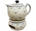 Produktbild: Original Bunzlauer Keramik Teekanne 1 Liter moderne Optik + Stövchen Dekor 111
