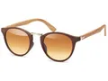 Produktbild: styleBREAKER Sonnenbrille in Holz Optik und runden Gläsern, Kunststoff-Metall-Gestell, Unisex 09020083, Gestell Braun-gold / Glas Braun Verlauf,