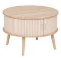 Produktbild: Atmosphera – Runder Couchtisch Nysos, Beige und Holz, Durchmesser 60 x Höhe 41 cm, Schiebetüren mit Lamellen – Für Wohnzimmer, Beistelltisch
