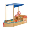 Produktbild: Juskys Sandkasten Käpt'n Pit mit Bodenplane & Dach - Holz Piratenschiff Boot - Sandkiste Sandbox