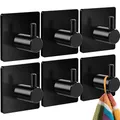 Produktbild: 4happy Handtuchhaken ohne Bohren, Fb. Schwarz – Set mit 6 Handtuchhalter ohne Bohren, Edelstahl Klebehaken, wasserdichte Haken selbstklebend, praktische Handtuchhaken, Badezimmer Handtuchhalter