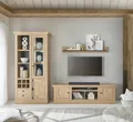 Produktbild: Home affaire Wohnwand Cornwall, Anbauwand im Landhausstil, Wohnzimmer-Set, in Eiche Dekor, (Set, 3-St), enthält Vitrine, Lowboard, Wandboard, 309 cm breit, Metallgriffe