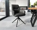 Produktbild: DELIFE Esszimmerstuhl Zelia-Flex mit Armlehnen Echt-Leder Schwarz Kreuzgestell breit Schwarz Taschenfederkern