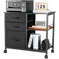 Produktbild: VEVOR Aktenschrank Schubladenschrank mit 3 Stoffschubladen, Rollcontainer mit 2 offenen Regalen, Lagerschrank Aufbewahrungsschrank für Schreibwaren Drucker Dokumente (Schwarz, 75 x 40 x 68 cm)