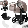 Produktbild: Bergsteiger Capri Kombikinderwagen 3-in-1 – Babywanne, Sportsitz & i-Size Babyschale, Luftreifen, Federung, höhenverstellbarer Griff, faltbar, Zubehör