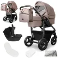Produktbild: Bergsteiger Capri Kombikinderwagen 3-in-1 – Babywanne, Sportsitz & i-Size Babyschale, Luftreifen, Federung, höhenverstellbarer Griff, faltbar, Zubehör