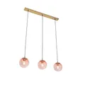 Produktbild: Qazqa - Art Deco Art Deco Hängelampe I Pendellampe I Pendelleuchte Messing mit rosa Glas 3-flammig-Licht - Pallon Mezzi I Wohnzimmer I Schlafzimmer - Länglich - LED geeignet E27