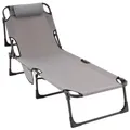Produktbild: Sonnenliege mit Kopfkissen grau 182x60x30cm Polyester Gartenliege Strand-Liege
