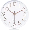 Produktbild: Wanduhr Quarz 30cm mit 3D Rosegold Ziffern lautlos modernes Design Wohnzimmer