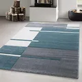 Produktbild: Carpetsale24 Teppich 160x230 cm – Kurzflor Konturenschnitt in Blau Grau Weiß – Kariertes Design, Waschbar, Pflegeleicht, Extra Weich – Für Wohnzimmer, Esszimmer, Schlafzimmer
