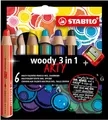Produktbild: STABILO - Buntstift, Wasserfarbe & Wachsmalkreide - woody 3 in 1 - ARTY - 6er Pack und Spitzer
