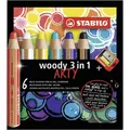 Produktbild: STABILO woody 3in1 ARTY Buntstift Wasserfarbe Wachsmalkreide 6 Farben Spitzer