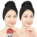 Produktbild: Hammetex 2er Set Badehandtuch 100% Baumwolle, Flauschig Saugstark und Schnelltrocknend, Handtuch mit Knopf für Haare, Damen, Schwarz