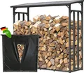 Produktbild: Metall Kaminholzregal Anthrazit 143 x 70 x 145 cm Garten Kaminholzunterstand 1,4 m³ / 2 SRM Stapelhilfe Aussen mit Wetterschutz Schwarz