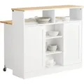 Produktbild: Fsb36-wn Sideboard Mit Schiebetüren Kücheninsel Mit Erweiterbarer Arbeitsfläche Küchenschrank Highborad Kommode Schrank Weiß Bht Ca. 110x97x66cm - Sobuy