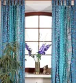 Produktbild: GURU SHOP Boho Patchwork Vorhänge, 1 Paar Bohemia Gardine aus Sareestoff, Unikat 300 cm - Türkis, Synthetisch