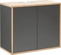 Produktbild: FACKELMANN Waschbeckenunterschrank FINN / Push-to-Open-Technik / Maße (B x H x T): ca. 60 x 50 x 30,5 cm / Schrank fürs Bad mit 2 Türen / Korpus: Schwarz / Front: Schwarz / Rahmendekor: Braun hell