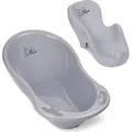 Produktbild: Baby Badewanne mit Baby badewannensitz 2 Set - Rheinland ! - Babybadewanne Neugeborene ab 0 bis 24 Monate mit Stöpsel + Baby badewannensitz mit An... - Grau/Hellgrau