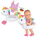 Produktbild: Heless 66 - Schwimm-Set für Puppen, 3 teilig, Motiv Einhorn Henri, Badeanzug, Clogs und Schwimmring, Größe 35-45 cm, für Badespaß an heißen Sommertagen