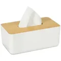 Produktbild: Relaxdays Kosmetiktücherbox, Weiß, Kunststoff, Holz, 23x10x13 cm, Badaccessoires, Waschplatzzubehör, Taschentuchboxen