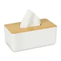 Produktbild: Relaxdays Kosmetiktücher Box fürs Bad, Kunststoff, Holz-Deckel, nachfüllbar, Tücherbox, HBT: 10x23x13 cm, weiß/Natur