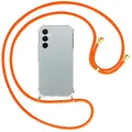 Produktbild: mtb more energy® Handykette kompatibel mit Samsung Galaxy A54 5G - Neon Orange/Goldfarbene Ösen - Smartphone Hülle zum Umhängen - Anti Shock Full TPU Case