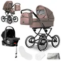 Produktbild: Bergsteiger Venedig Nostalgie Kombikinderwagen 4-in-1 – Babywanne, Sportsitz, i-Size Babyschale & Isofix-Station, Luftreifen, höhenverstellbar, faltbar, Zubehör