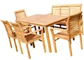 Produktbild: AS-S Teak Set Gartengarnitur Tisch 150x80 cm mit 1 Bank 150 cm für 3 Personen und 4 Sessel Holz Serie JAV-ALPEN
