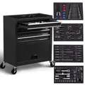 Produktbild: Arebos Werkzeugwagen, 4 Fächer inkl. Werkzeug, Schwarz, 760 mm, 330 mm, 616 mm, 26 kg