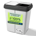 Produktbild: Duo Mülleimer 2x25L Kunststoff Eimer mit Deckel geruchsdichter Abfalleimer, Müllbehälter, Kücheneimer, Mülltrennsystem, Küchenabfall-Eimer inkl. 2 Ersatzfedern