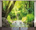 Produktbild: ABAKUHAUS Wald Rustikaler Gardine, Stream Cascade Tropical, Schlafzimmer Kräuselband Vorhang mit Schlaufen und Haken, 280 x 260 cm, Lindgrün