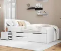 Produktbild: Inter Link - Bett mit Schubladen - Doppelbett 140x200 cm – Kojenbett mit Stauraum – Kiefer massivholz – 2 Schubladen und 1 Schubkasten – Inkl Lattenrost – Weiß lackiert – Efetivo 140x200cm