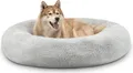 Produktbild: lionto Donut Hundebett, rundes Hundesofa mit Plüschbezug & Anti-Rutsch-Noppen, weich & gemütlich, 120 cm Durchmesser, hellgrau